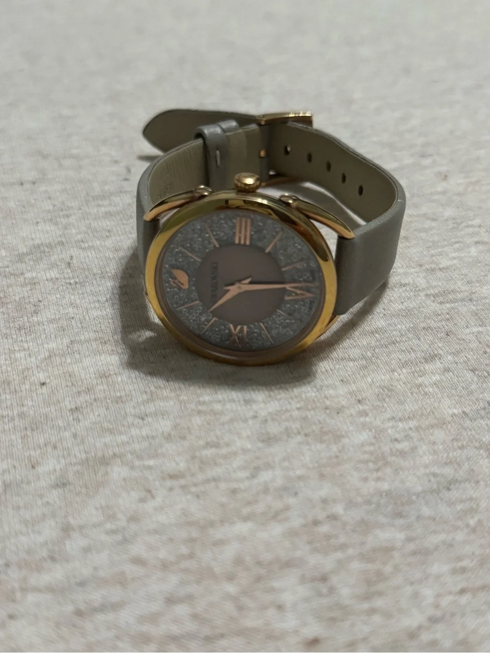 Swarovski Gold-Tone Case Gray Strap Watch with Sparkling Crystal Dial